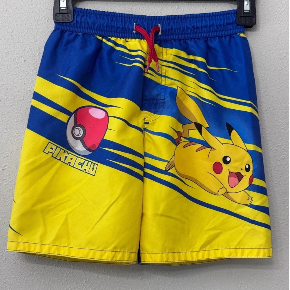 Pokemon Pikachu Boys Sz 8 Swim Trunks Bu/Yw Board‎ Shorts Mesh Lined